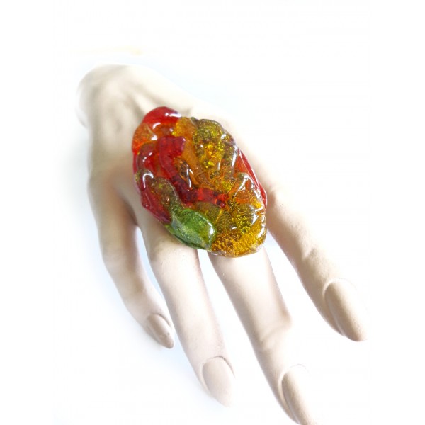 Colorful Oversized Ring, Red Orange Green